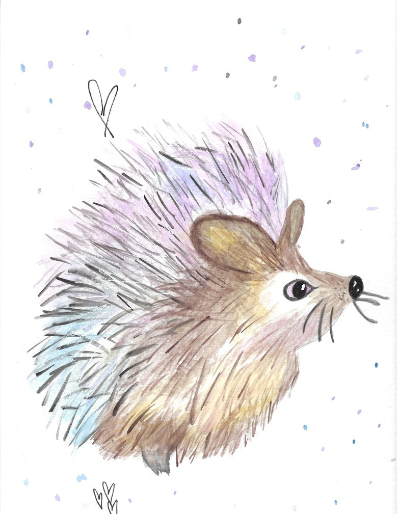 Watercolor Art - Hedgehog 8X10