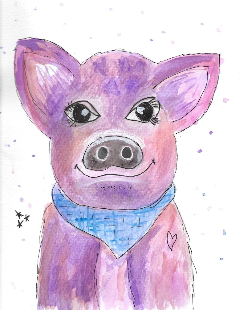 Watercolor Art - Pig 8X10