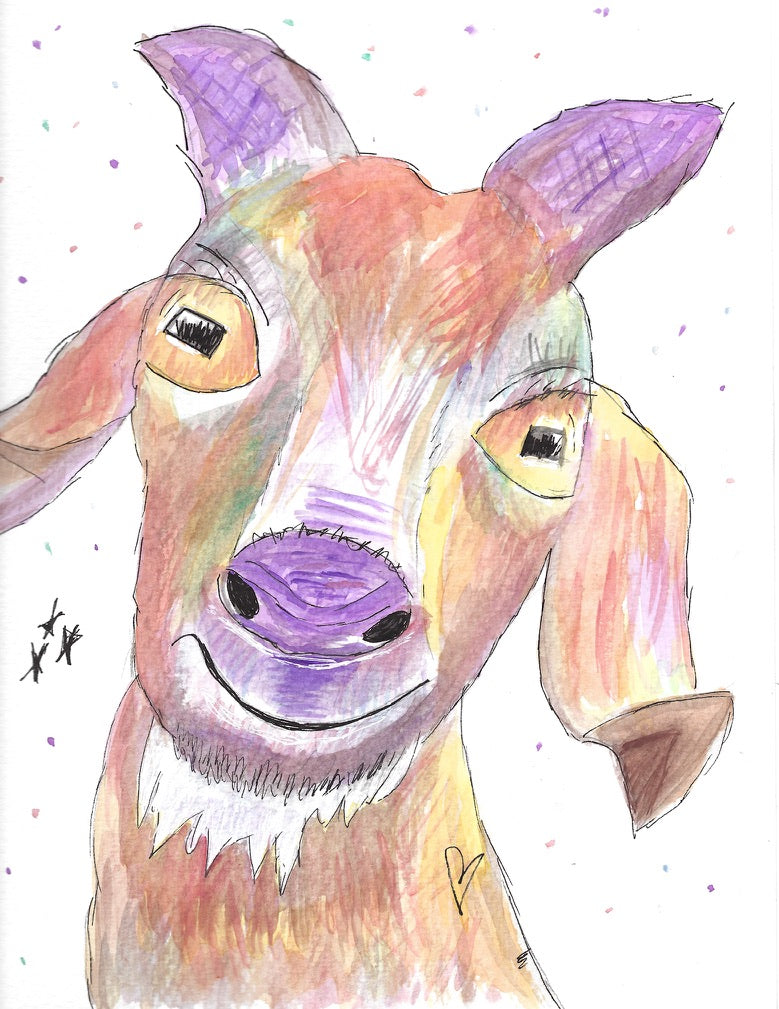 Watercolor Art - Goat 8X10