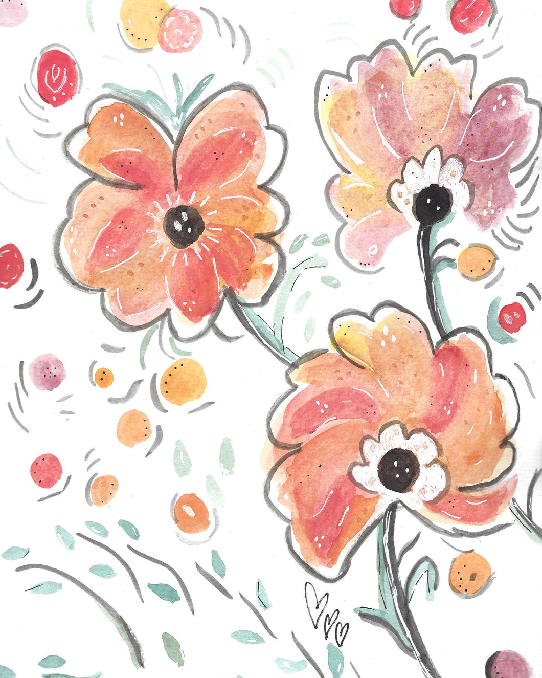 Watercolor Art - Orange Flowers 8X10