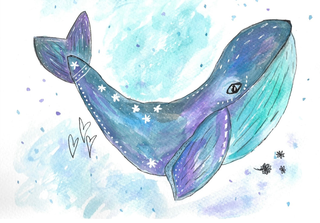 Watercolor Art - Whale 8X10